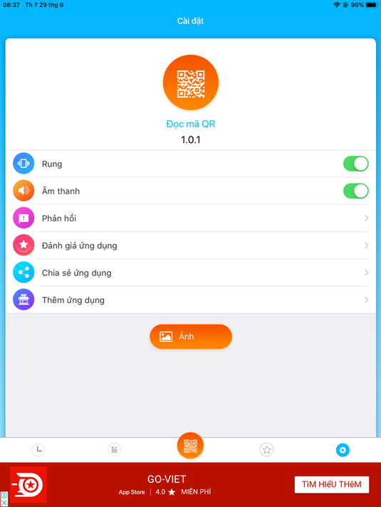 Phần mềm quét mã vạch trên iphone - TOH QR Scanner